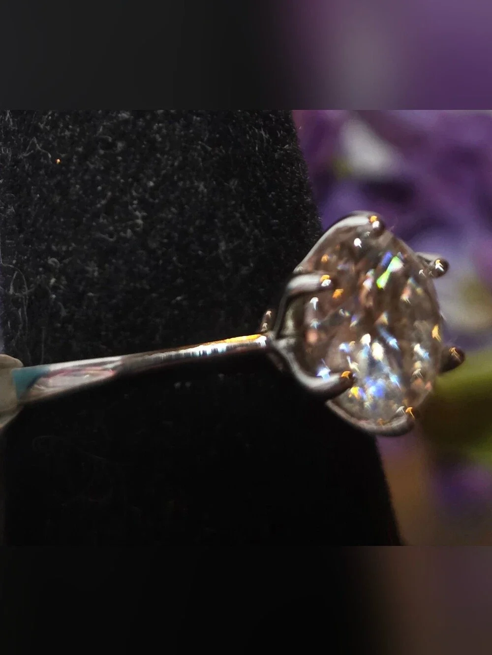Brilliant Clear 6 Prong Solitaire Moissanite Diamond Ring in Sterling Silver